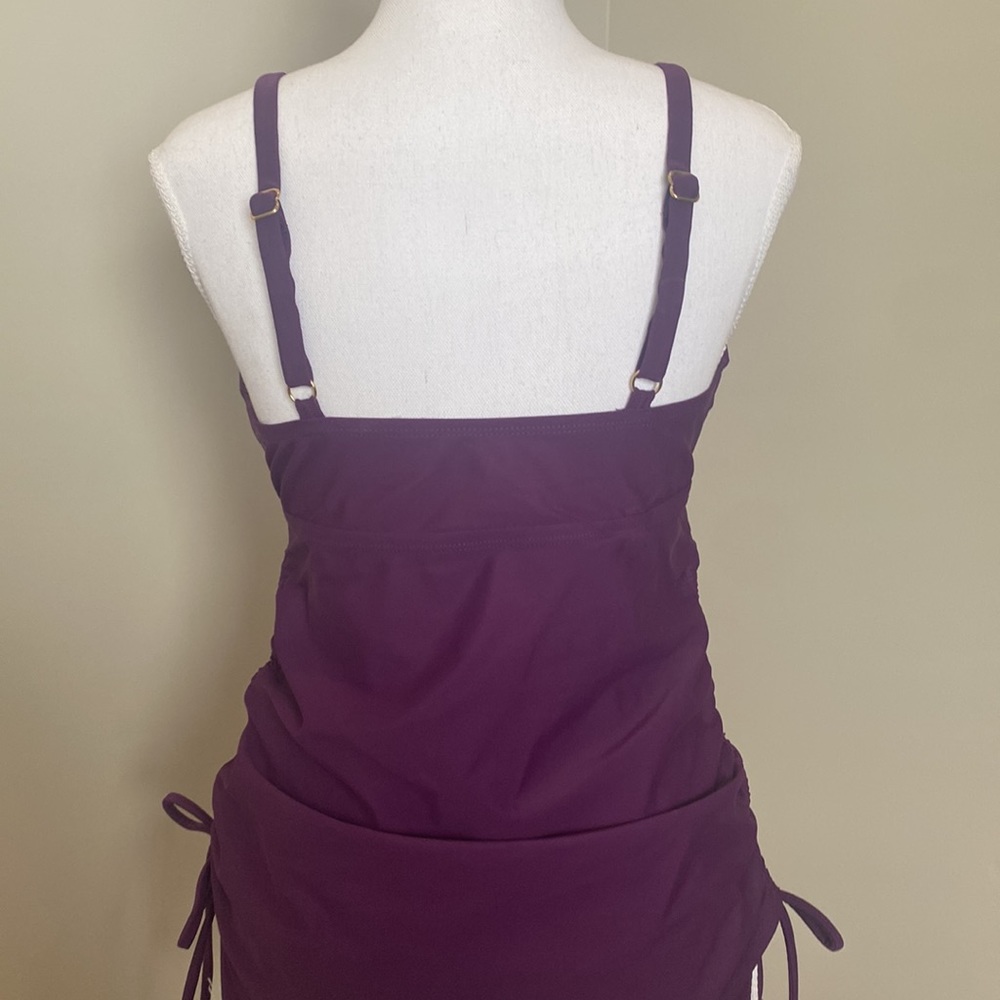 Purple Two-Piece Tankini with Adjustable Straps and Adjustable Ruching - Picture 6 of 12